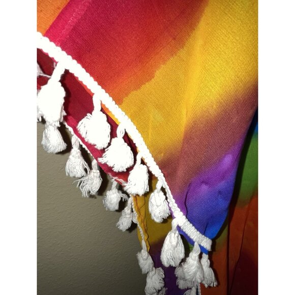 CYN Rainbow Kimono Cover Up Tunic Dress Artsy Boho Tassels Lace ONE SIZE - Picture 7 of 9